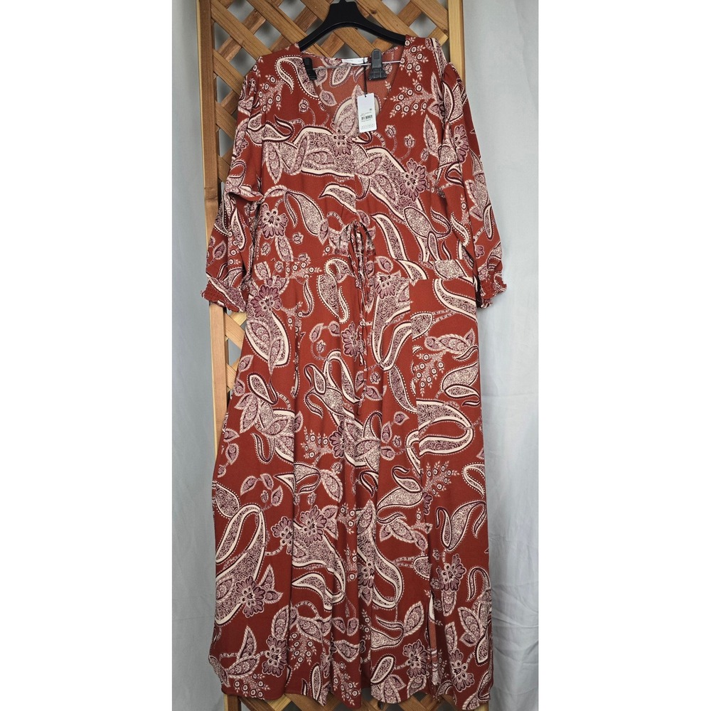 City Chic Maxi Jessie Prt Dress Womens XL Orange Ginger Paisley - New